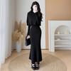 Womens Knit Sweater Midi Skirt Set Winter 2026 Elegant Office Wear Casual Outfit In Beige Black