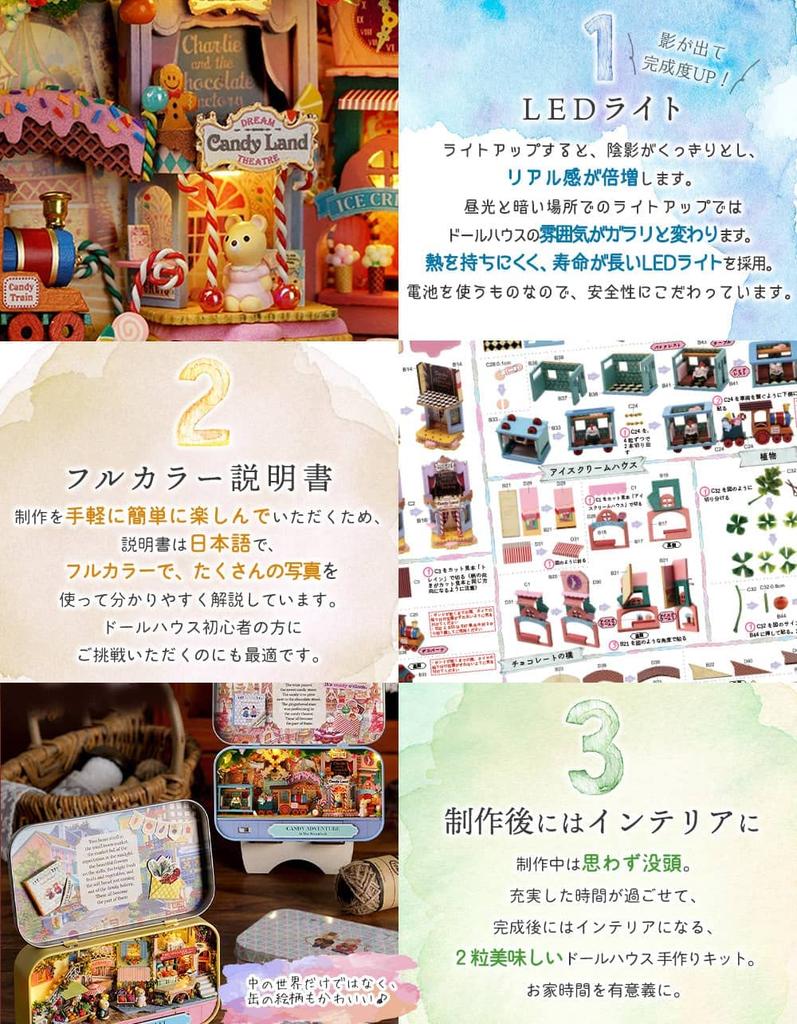 Moin Moin Dollhouse Miniature Handmade Kit Set Instruction Manual Bear Touring Dreamland Teddy Bear Accessories Can Case Beginner Fruit Stall LED