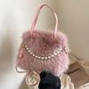 Plush Handbag, New Versatile Fashion Pearl Square Bag, Autumn and Winter Texture Women's Messenger Bag, Plush Bag