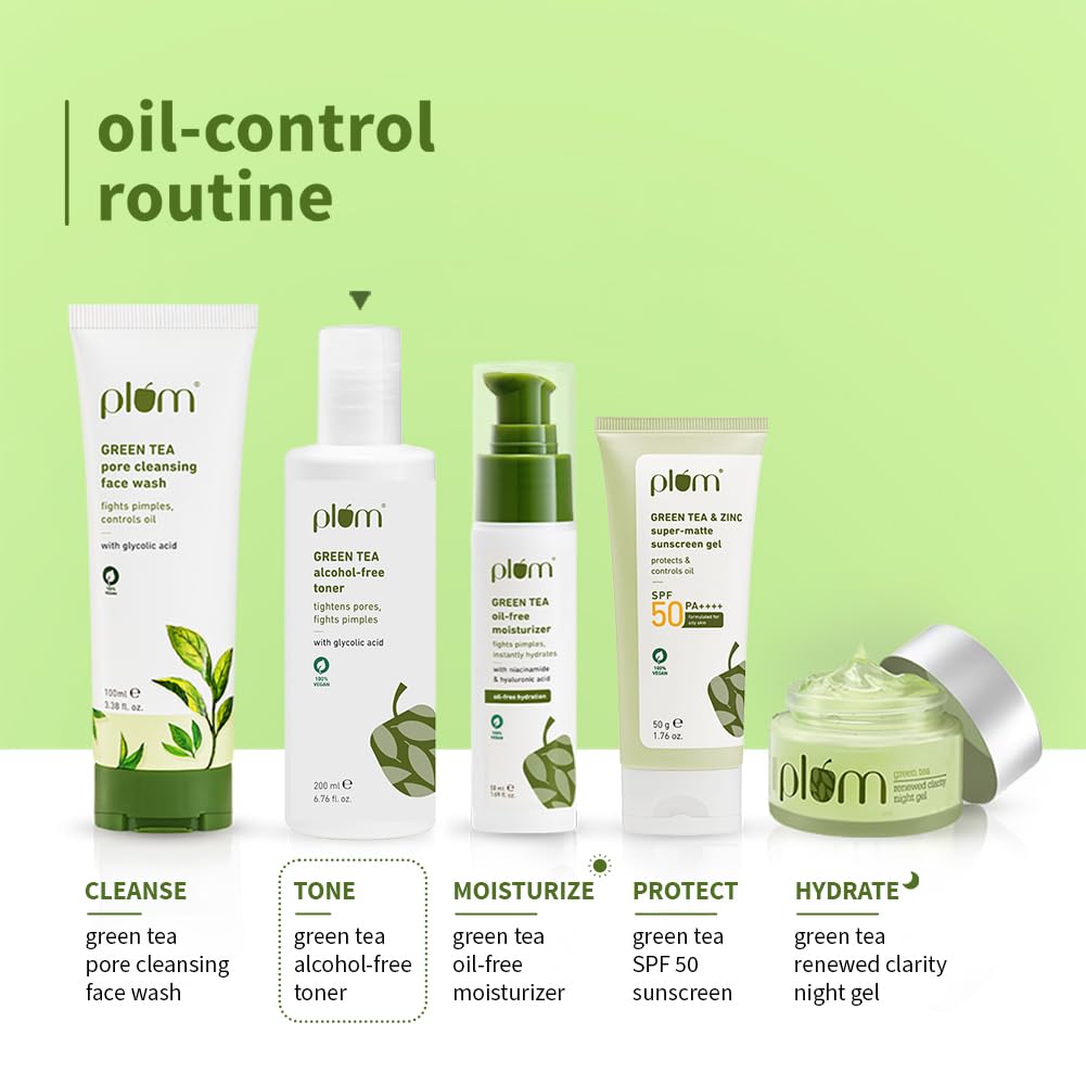 Plum Green Tea Face Toner 200ml Pack for Oily Acne-Prone Skin | Alcohol-Free | Tightens Pores & Controls Oil