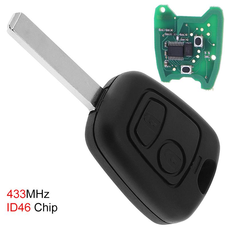 2 Button 433MHz Remote Flip Key Fob Battery ID46 Chip For Peugeot 308 Citroen C4