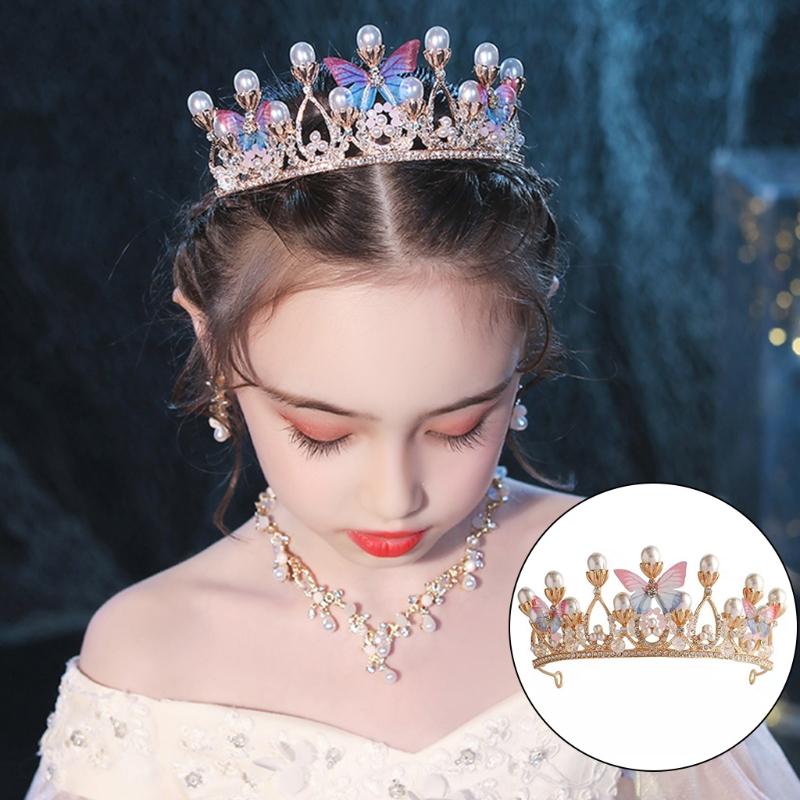 Princess Crown Rhinestones Headband Crystal for Butterfly Hair Hoop Vintage Hairband for Kids Stage Performance Costu