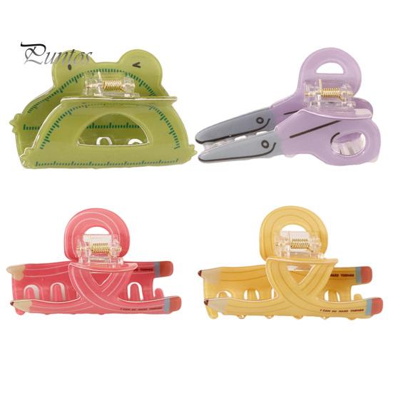 Scissors Rulers Design Hair Claw Thick Built-in Spring Claw, Transparent Soft Acrylic Shower with Office Accessories Curved Anti-Slip Teeth,