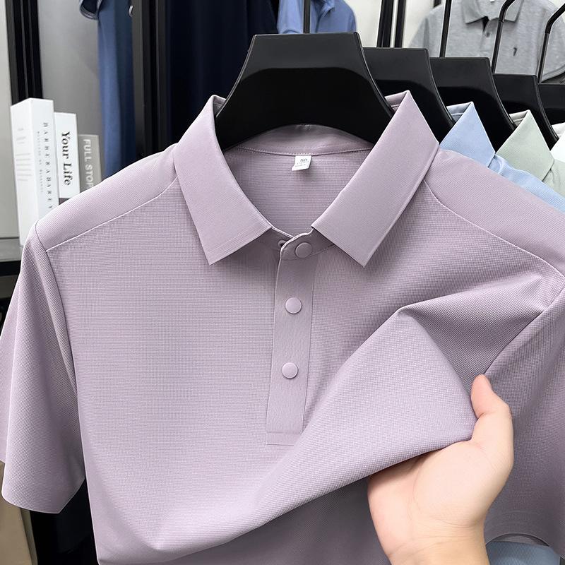 

2026 Ice Silk Men s Short Sleeve Polo - Light Business Solid Color Lapel T-Shirt 4XL/58 [190-210 lbs]