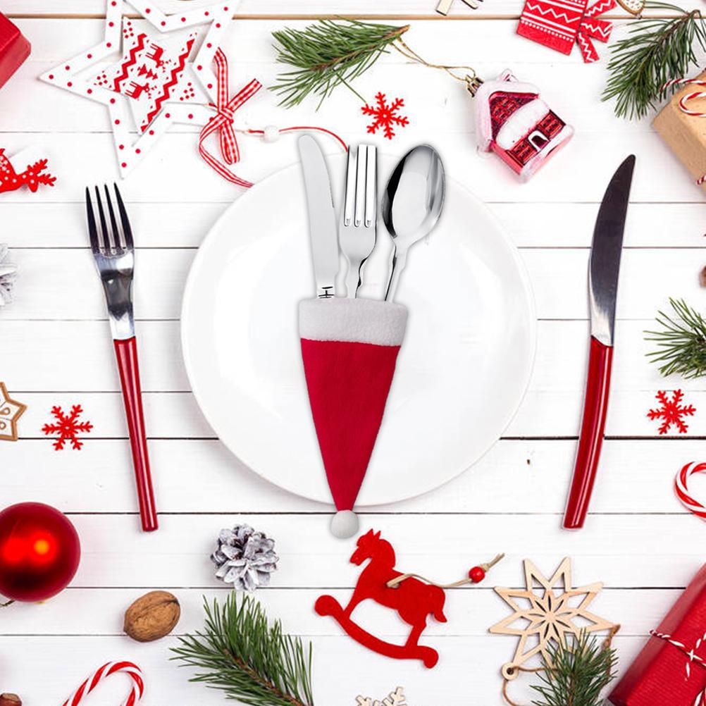 Brushed Cloth Santa Claus Costume Cutlery Holder Durable Cutter Fork Chopsticks Decoration for Party Wedding Dining