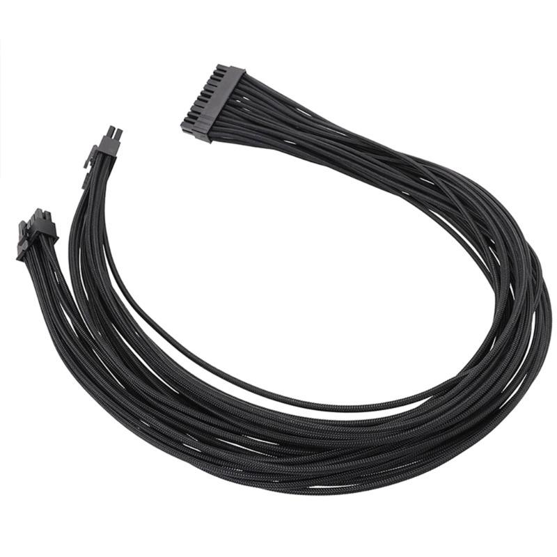 Black Flat 10Pin + 18Pin To 24Pin Modular Power Cable 18AWG for Computer Power Supply 60cm Length