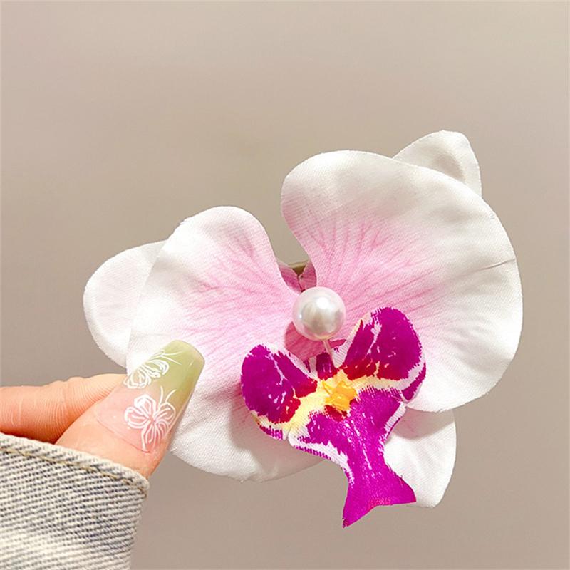 Orchid Flower Hair Clip Hair Ornament Hair Accessories Bohemia Barrettes Floral Pearl Hair Clip Headdress Orchid Hairpin
