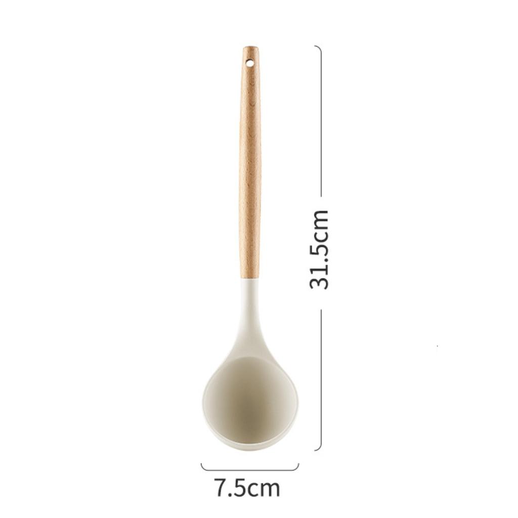 Food Grade Silicone Kitchen Utensils Set Beech Wood Handle Heat Resistant Non-Stick Cookware Spatula Spoon Whisk Tongs