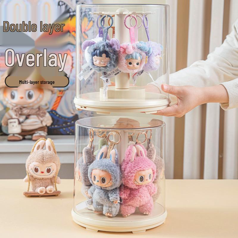 Labubu Charm Music Rotating Display Box: Transparent Plush Doll Figurine Storage Stand