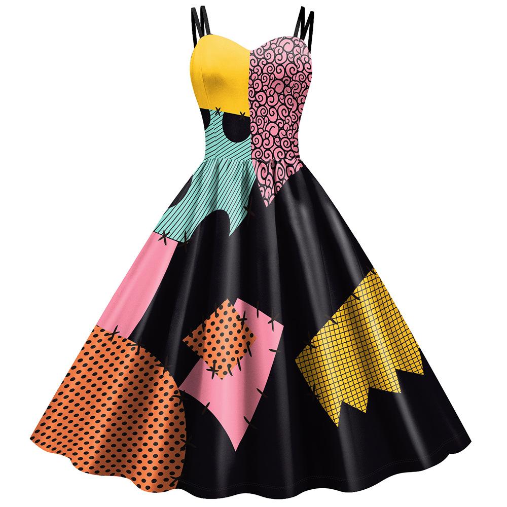 New Halloween Paly Christmas Horror Night Sally Dress Suspender Dress Digital Print Dress