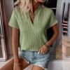 Women's New Summer Top Solid Color V-neck Striped Short-sleeved Casual T-shirt Shirt