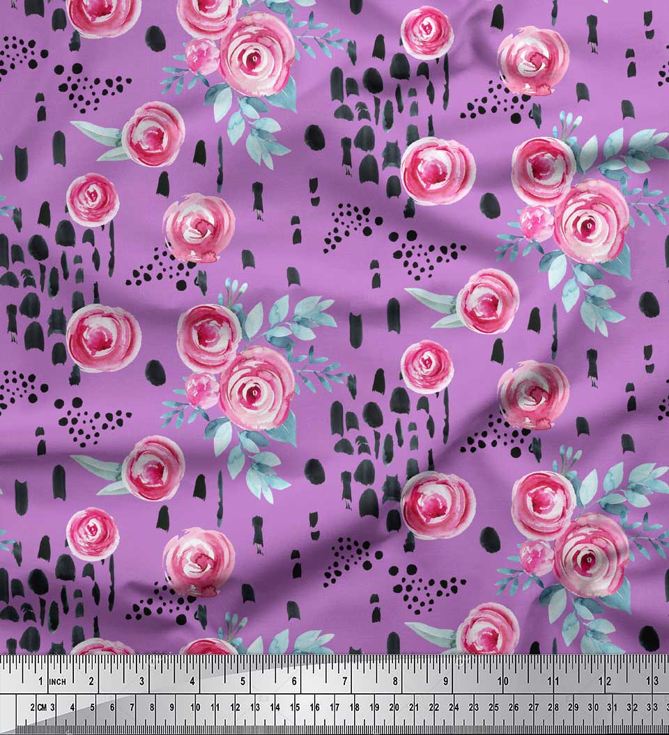 

Штрих пензля Soimoi Green Poly Crepe Fabric & Ranunculus Floral Print Швейна тканина 42 дюйми 42 Inch Wide - Viscose Chiffon фіолетовий