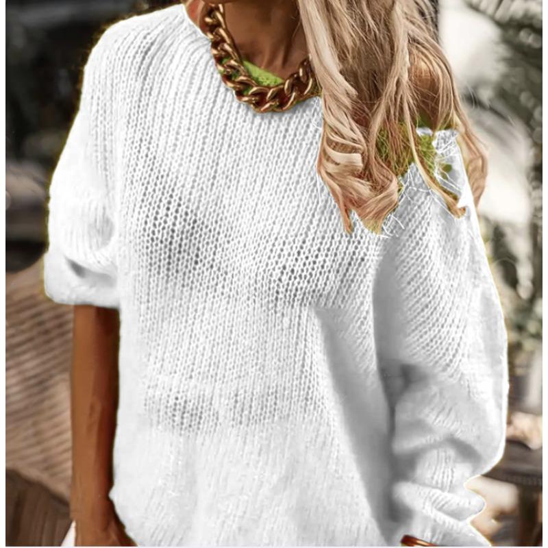 Imitation mohair one-word neck sweater women's autumn and winter knitted top fashion casual sweater women