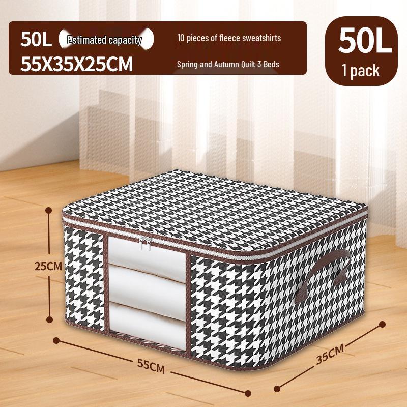 Houndstooth Large Capacity Waterproof Storage Bag - Moisture-proof Non-woven Fabric Organizer for Clothes 