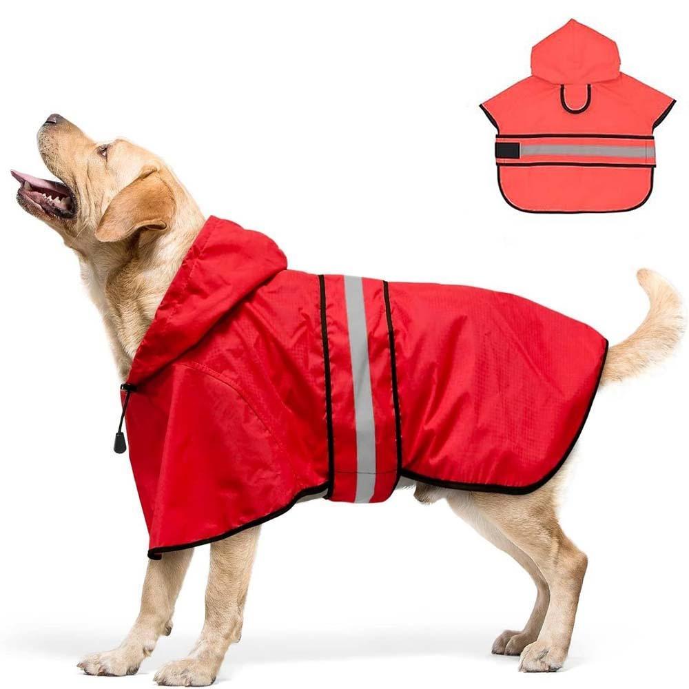 

Waterproof Dog Hooded Raincoat Reflective Strip Pet Fluorescent Clothes Dog Rain Cloak Puppy S Length 31.8cm червоний