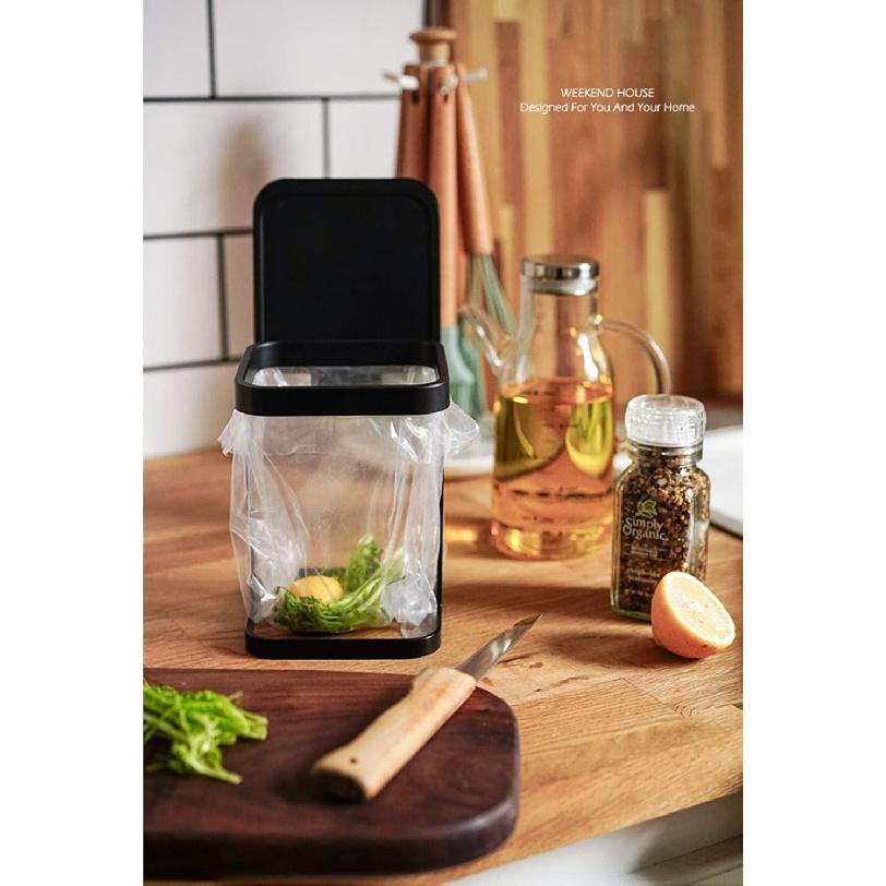 

Металлическое настольное мусорное ведро Держатель для мусорных пакетов для дома и кухни (черный) …