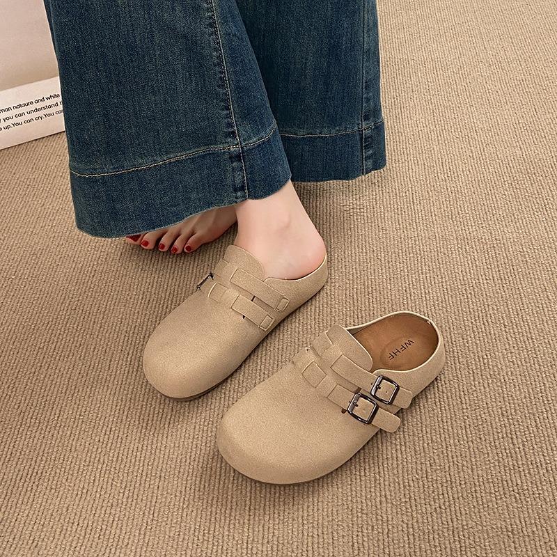 Four Seasons Versatile Retro Women's Outer Wear Inner Height Increase Baotou Half Drag One Pedal Casual Maternity Cool Slippers