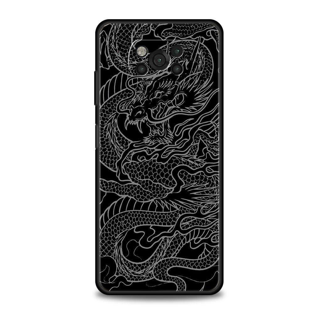 Phone Case For Xiaomi Poco X6 X5 X4 Pro 5G X3 NFC F5 F4 M5 M4 M3 F3 GT C51 C50 C55 Black Cover Illusory Color Chinese Dragon