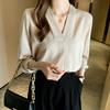 Vintage V-neck Shirt for Women Spring and Summer Long-sleeved Temperament Chiffon Workwear Suit with Simple Bottoming Tops
