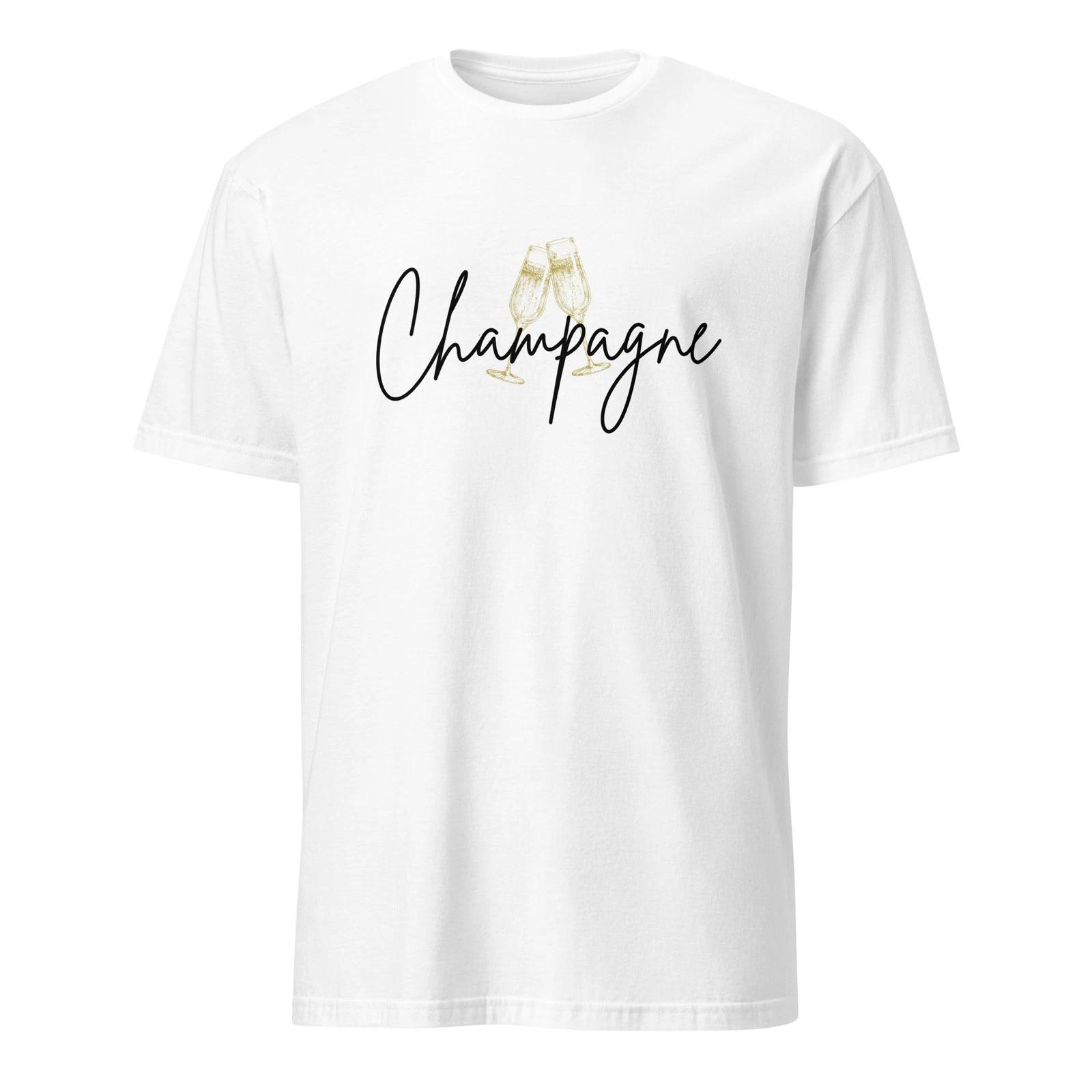 

Elegant Champagne T-Shirt Gold Cheers Graphic Tee Aesthetic Brunch Celebration Top S