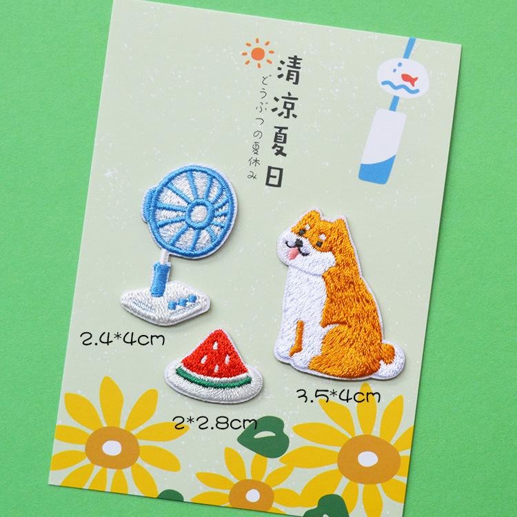 

Крутая летняя детская милая вышитая тканевая наклейка, самоклеящаяся одежда, брюки, шляпа, сумка, декоративная нашивка, наклейка Shiba Inu