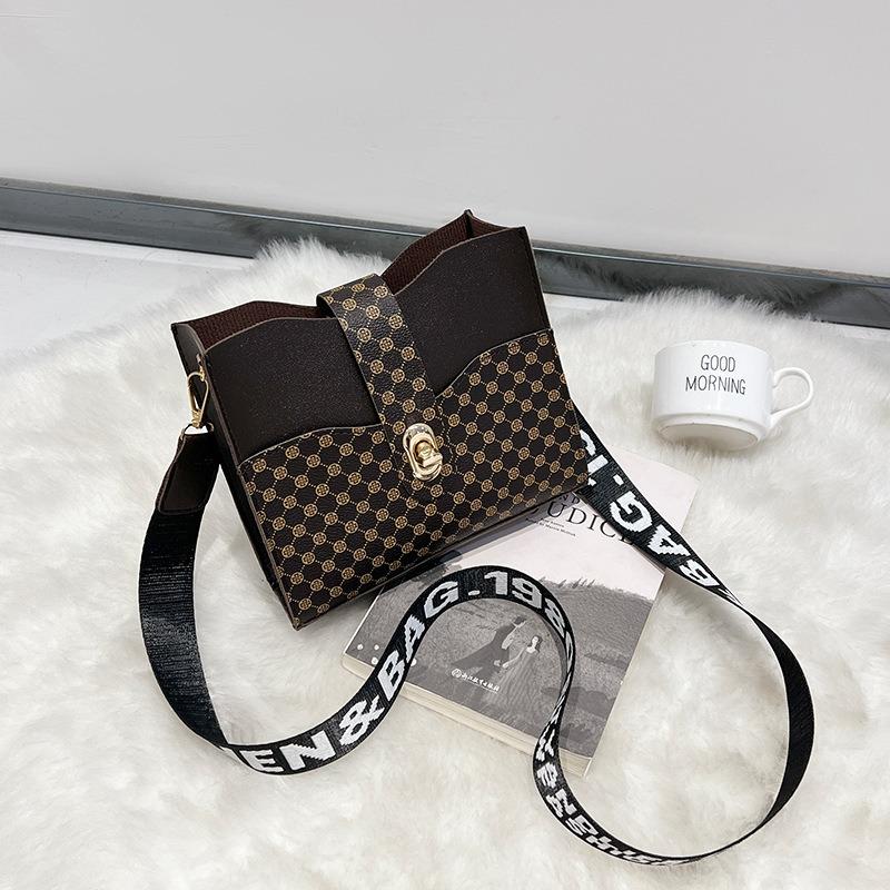 Small Bag Versatile Printed Bucket Bag with Buckle Niche One-shoulder Messenger Women's Bag