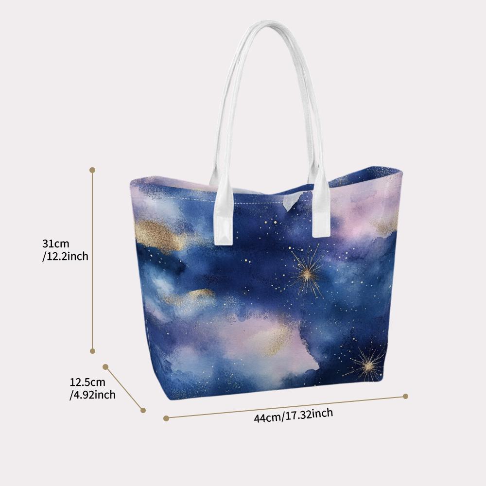 Watercolor Starry Sky Women Tote Bag Casual Large Capacity Daily Shoulder Bag