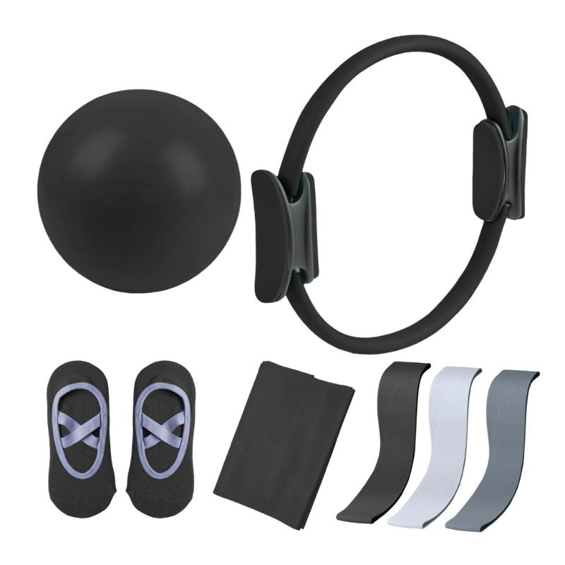 

7 Pcs Yoga Training Kits Pilates Essential Kits Resistance Band Pilates Rings Pilates Ball Body Sculpting Tool чорний