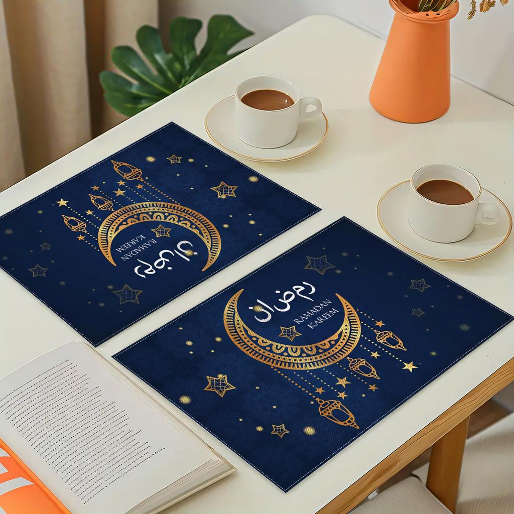 Ramadan Kareem Placemats Holiday Party Decor Navy Blue Moon Eid Al-Fitr Mubarak Kitchen Dining Table Mats Ramadan Decorations