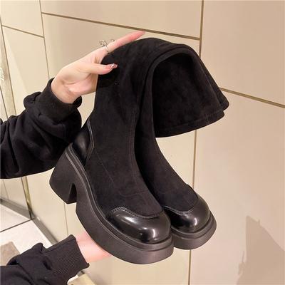 Lange Stiefel Damen neue Frühling und Herbst aber kniehohe Martin Stiefel dicke Sohle dicker Absatz elastische lange Stiefel dünne Stiefel