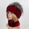 Hot Sale Women Winter Real Rex Rabbit Fur Hat Scarf Sets Natural Warm Genuine Silver Fox Fur Rex Rabbit Fur Cap Scarves 2 Pieces