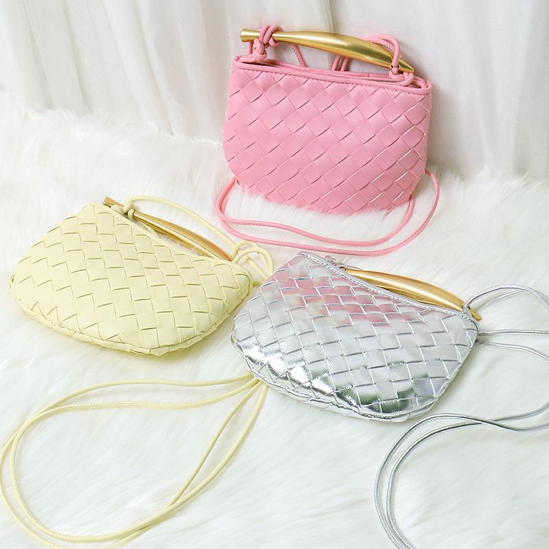 Cowhide Woven Bag Soft Leather Metal Bing Handbag Fashionable Personality Oblique Span Genuine Leather Women's Bag