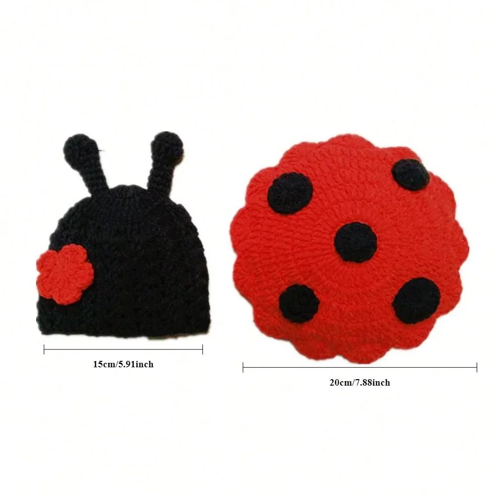 Newborn Ladybug Photography Sweater Set-1 Set Hand Knitted Red Black Cartoon Clothing Adorable Baby Photoshoot Attire for Shoots
