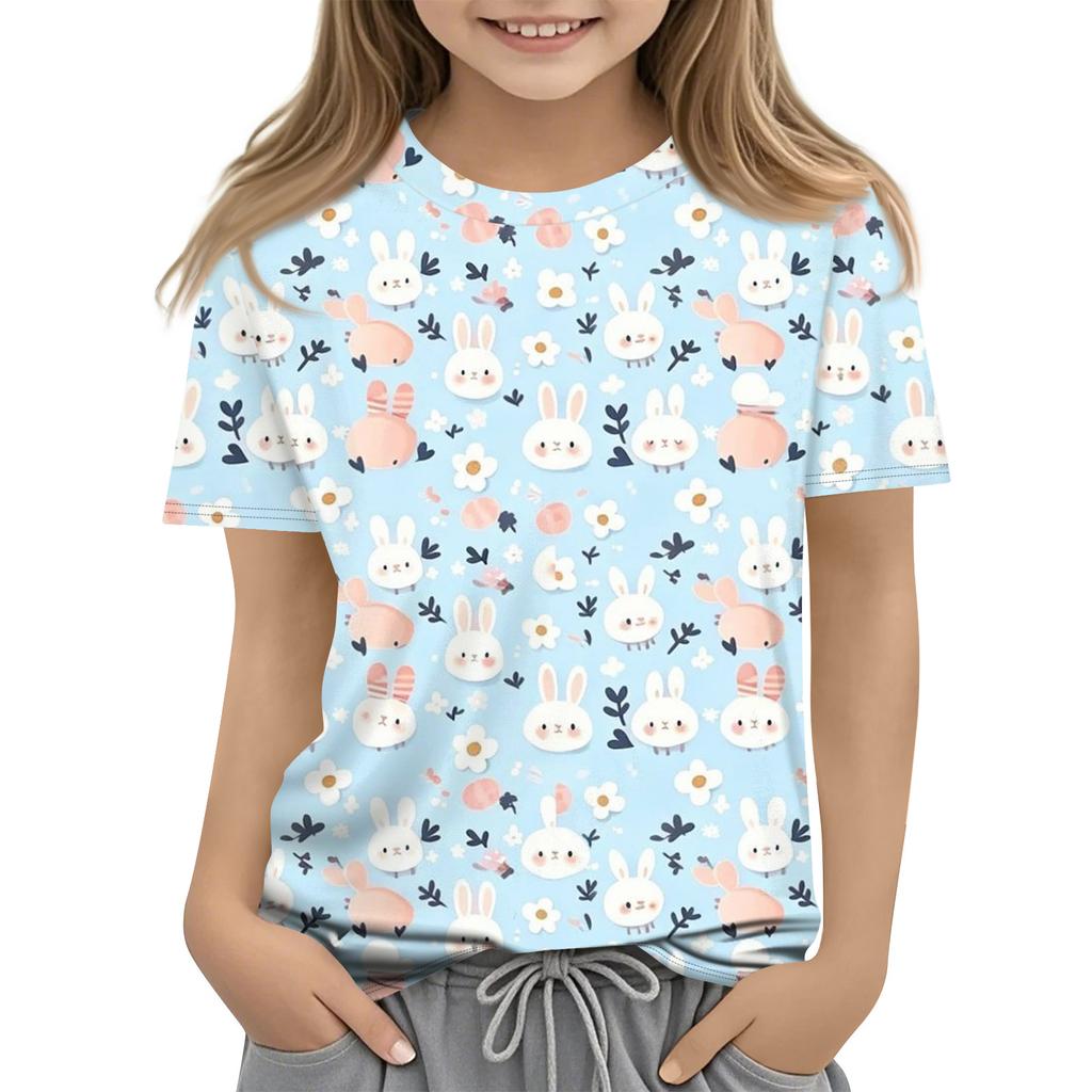 Children's Easter Printed Round Neck Short Sleeved Casual T-shirt