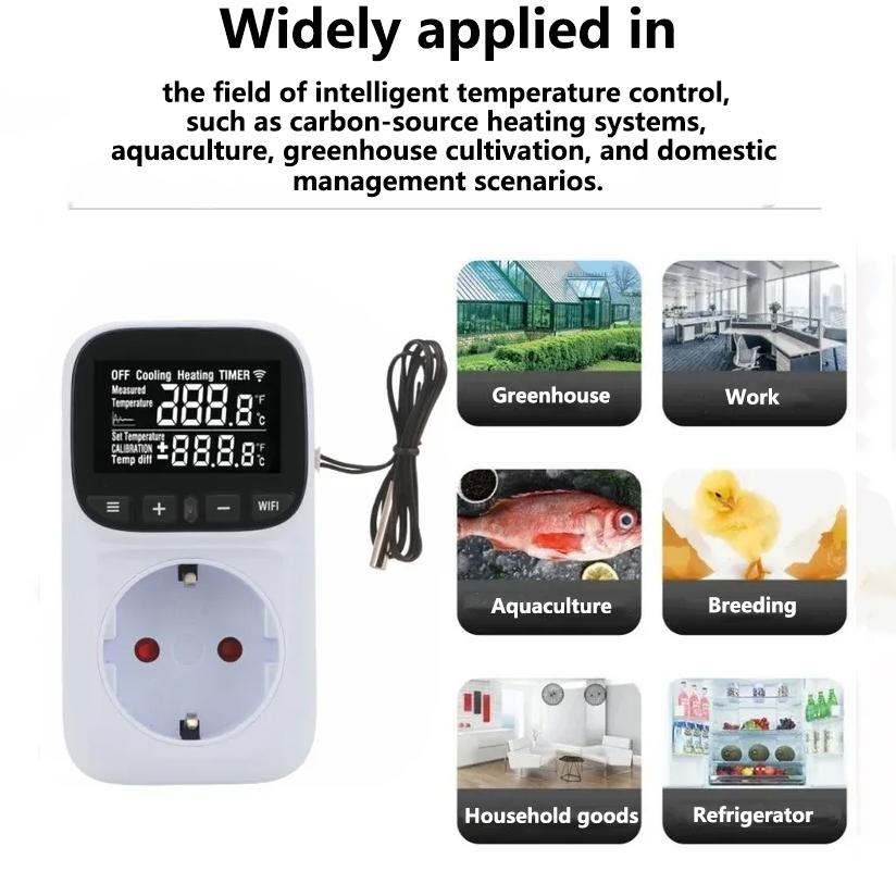 WIFI Digital Thermostat Socket 16A Outlet Plug Remote Temperature Controller Switch Cooling Heating 2M Temperature Sensor