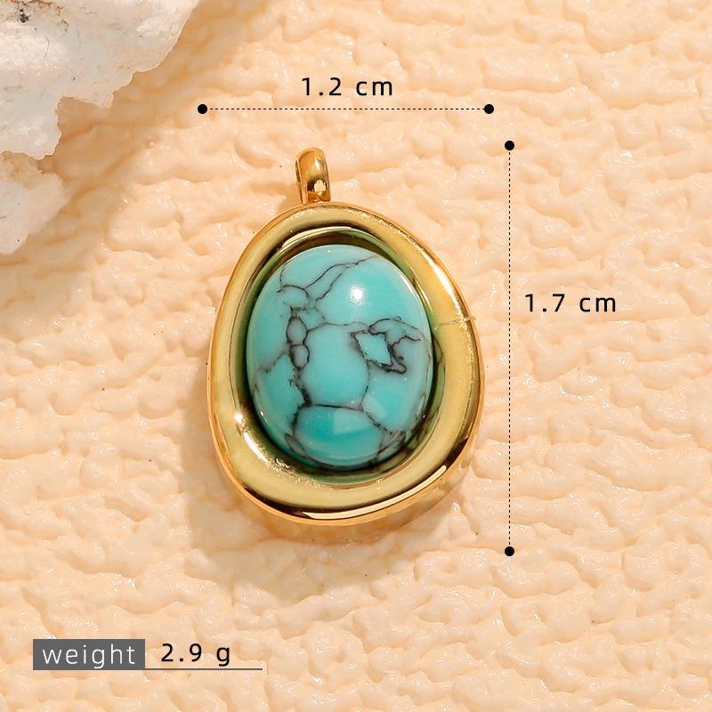 European Retro Turquoise Geometric Oval Pendant - Stainless & Titanium Steel Jewelry for Women