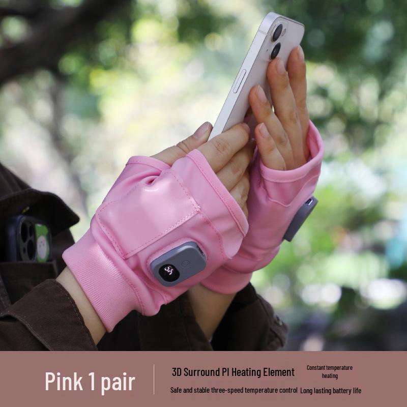 Smart USB Heated Fingerless Gloves for Winter розовый