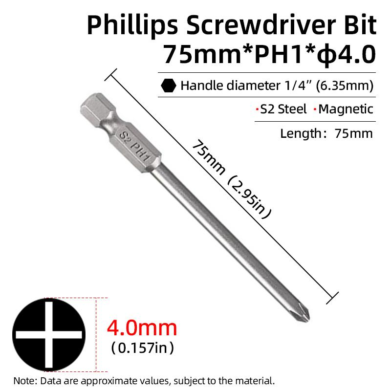 1PC Phillips-Schraubendreher-Bits Kreuzkopf Magnetische Schraubendreher PH00 PH1 PH2 S2 Legierter Stahl Sechskantschaft Handwerkzeuge 50/75/100/150mm