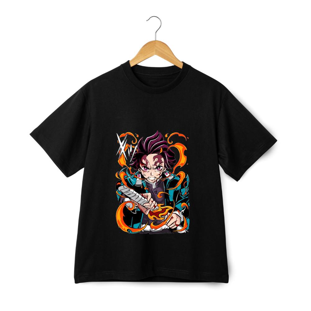 

Tanjiro Flame Sword Graphic T-Shirt - Demon Slayer Anime Streetwear Tee L