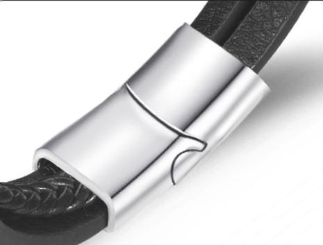 Men' leather bracelet black ethnic rope magnet gift