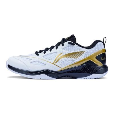 Li Ning Gale Lite Slip Resistant Abrasion Resistant Low Top Badminton Shoes Unisex White Gold Black AYTU025-3