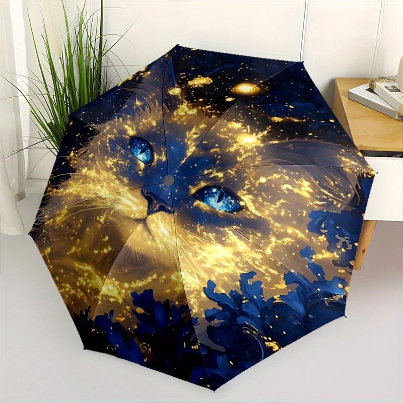 

1pc Cool Cat Art Cartoon Umbrella, Portable 3-Fold Compact Umbrella, Suitable for Camping, Hiking and Travel, Ideal Easter Birthday Gift for Fami
