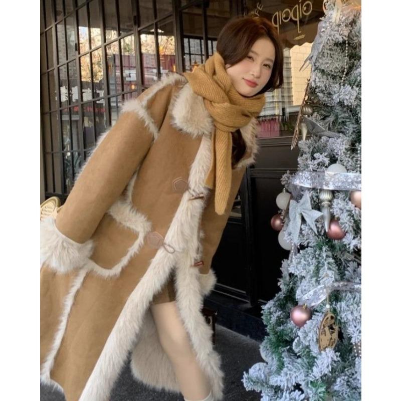 Luksuriøs Fuskepelskåpe Dame Vinter Varm Lang Plysjjakke Høy Kvalitet Fleecefôret Yttertøy