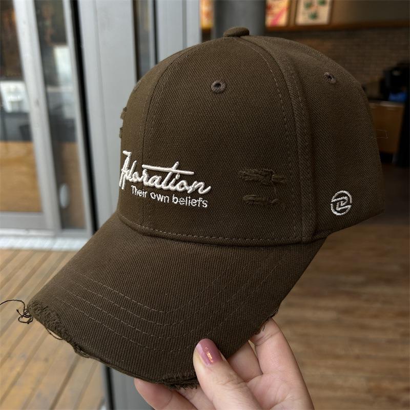 New casual versatile embroidery ripped baseball cap outdoor riding sunshade cap showing small face and high quality