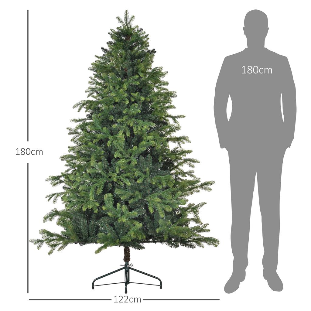 Artificial Christmas Tree, Realistic Look, Flame-Retardant, Sturdy Metal Base, 183 cm, Green