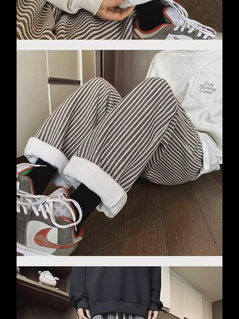 American Retro Black Vertical Striped Oversized Casual Wide-Leg Pants