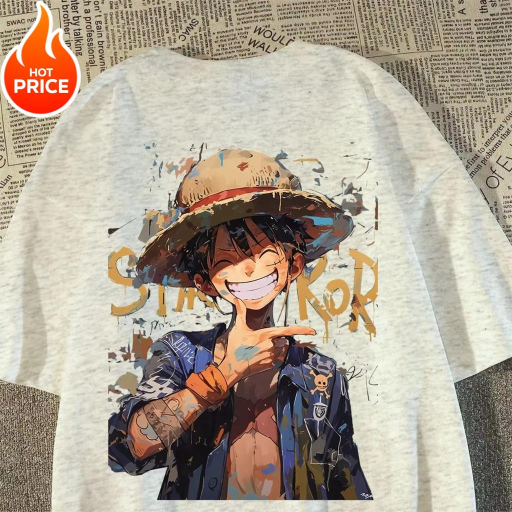 Summer TShirt One Piece Luffy Harajuku Unisexs Cotton Fitness Vintage Streetwear Oversized Womens ShortSleeve Casual Y2K Top