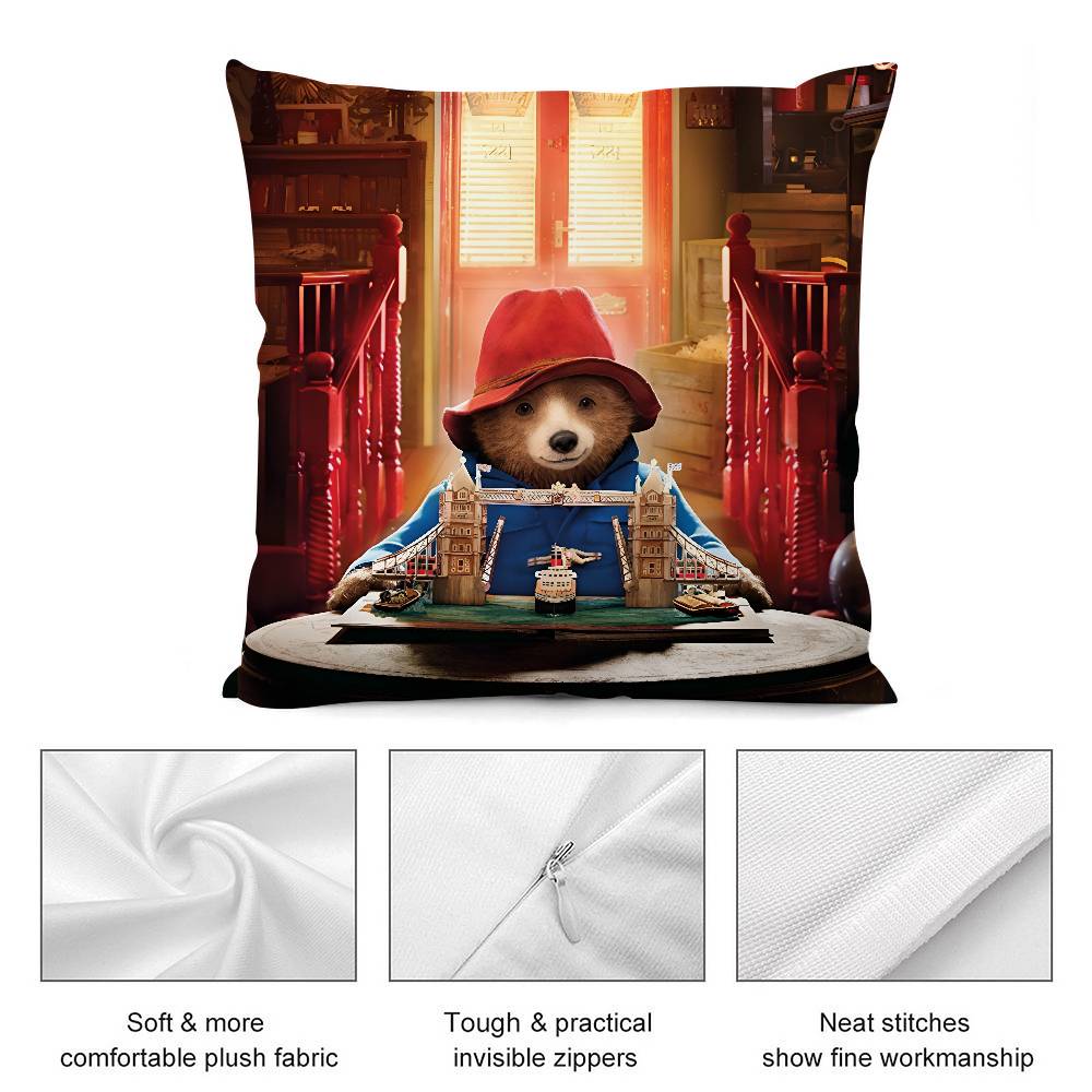 Cute P-Paddington Bear Pillow Case Plush Fabric Soft Double Sided Print Sofa Cushion Cover Throw Pillow Covers