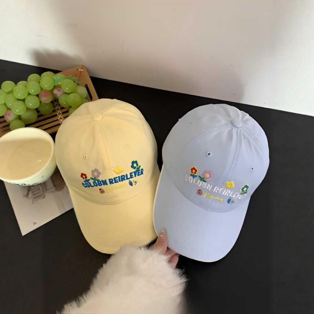 Sweet and Cute Flower Embroidered Baseball Cap Women's Summer Wide Brim Shows the Face Small Peaked Cap Versatile Casual Soft Top