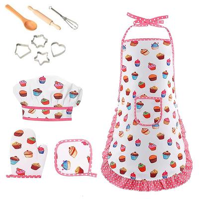 Kinder Koch- und Backset Backset Schürze Verkleidung Kochkostüm Kinder Schürzen für Mädchen Kleinkind Kochmütze für Kleine Mädchen